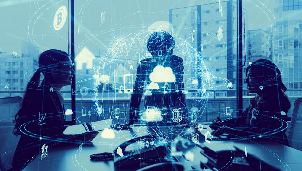 a group of people in an office