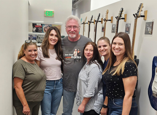 The Doc with some office girls at the station